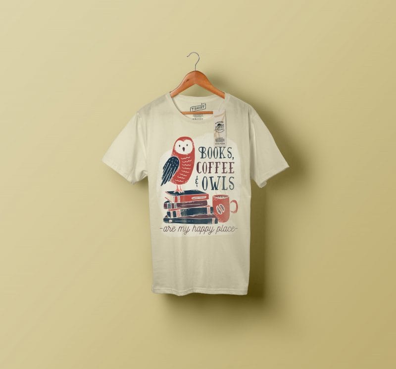 books coffee owl vector shirt designs