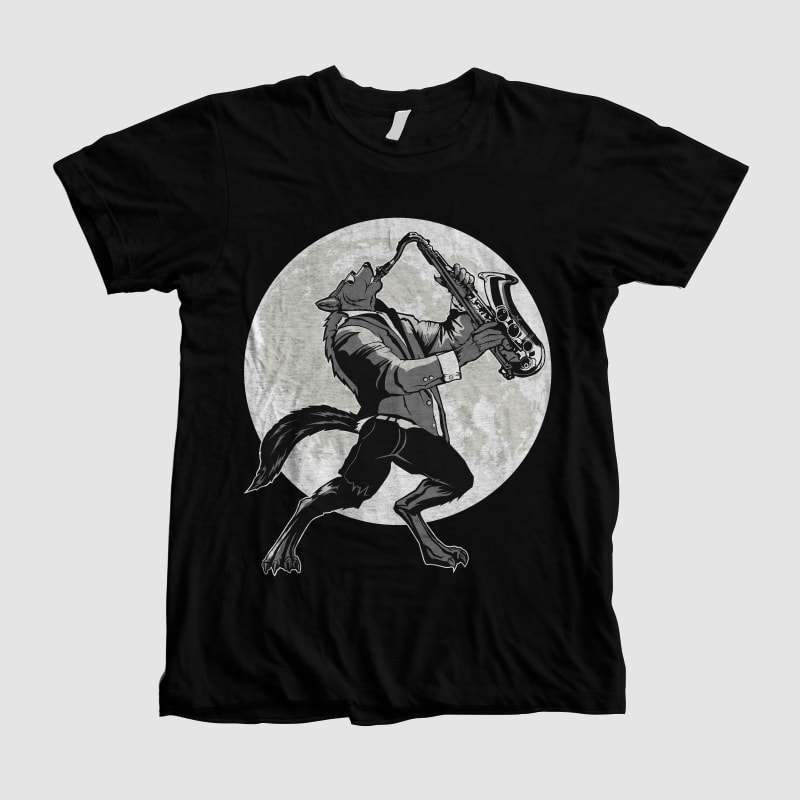 jazz wolf t shirt designs for sale