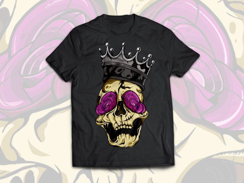 Queen Of Rose Skull Vector t-shirt design tshirt designs for merch by amazon