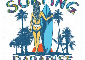 Surfing paradise. Vector T-Shirt Design