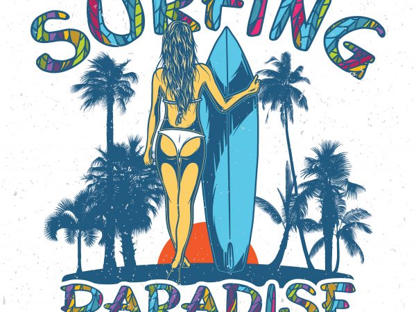 Surfing paradise. vector t-shirt design