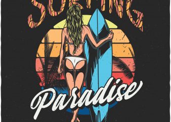 Surfing paradise. Vector T-Shirt Design