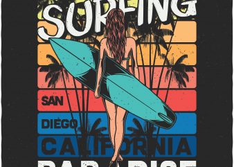 Surfing paradise. Vector T-Shirt Design