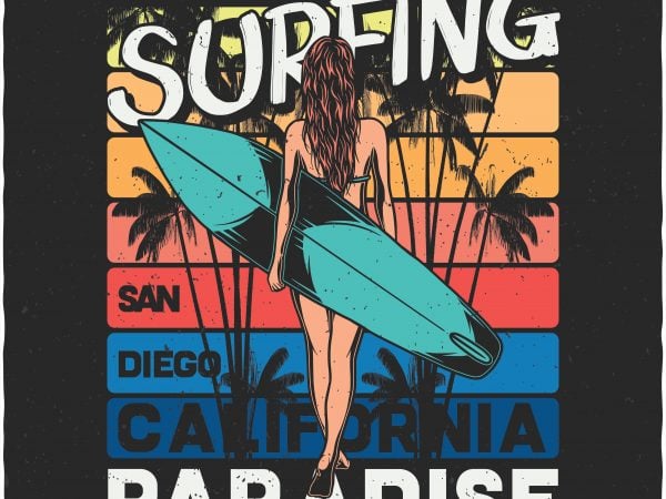 Surfing paradise. vector t-shirt design