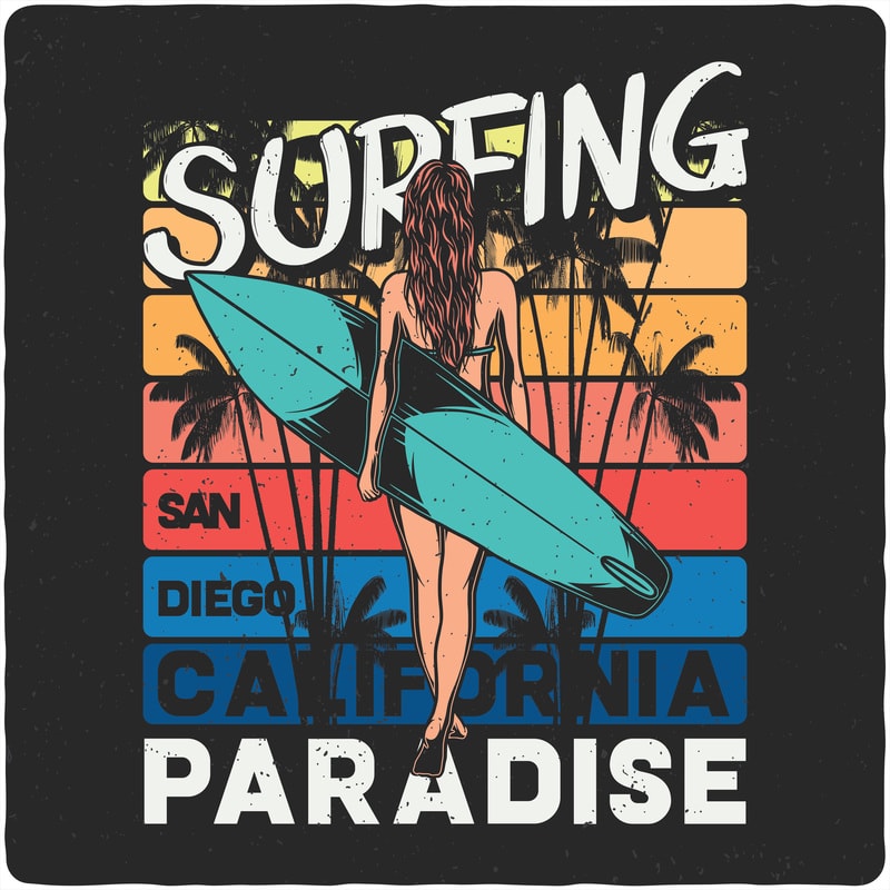 Surfing paradise. Vector T-Shirt Design - Buy t-shirt designs