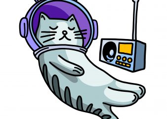 Sleeping cat in space with music. Vector t-shirt design