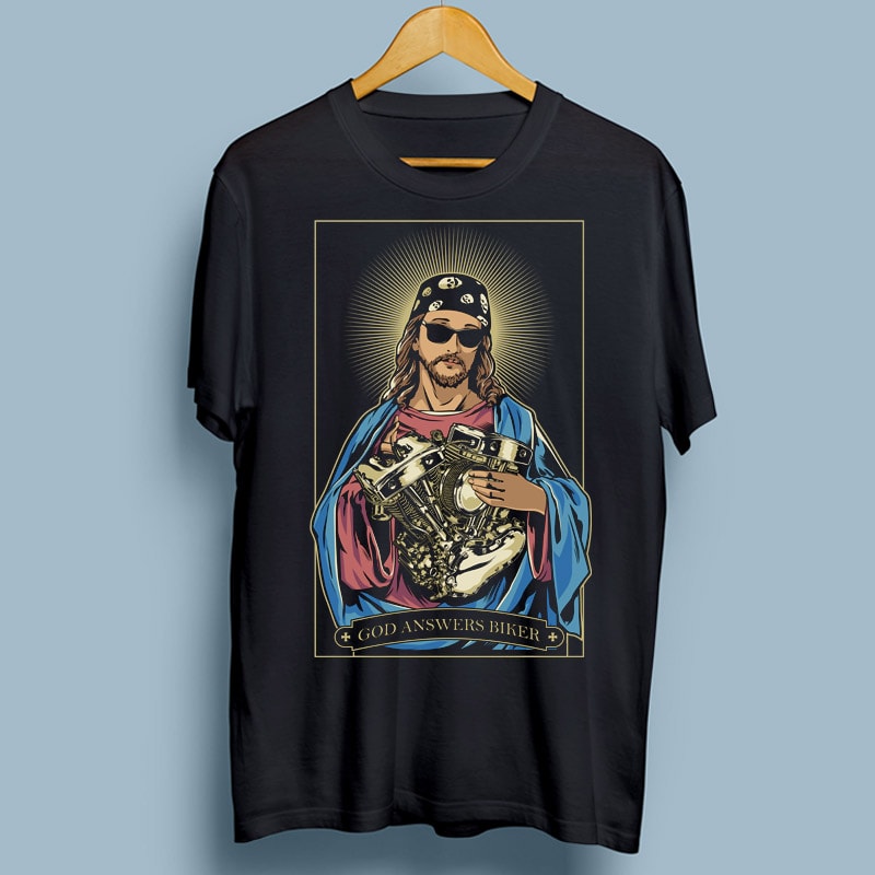 GOD ANSWERS BIKER tshirt design for merch by amazon