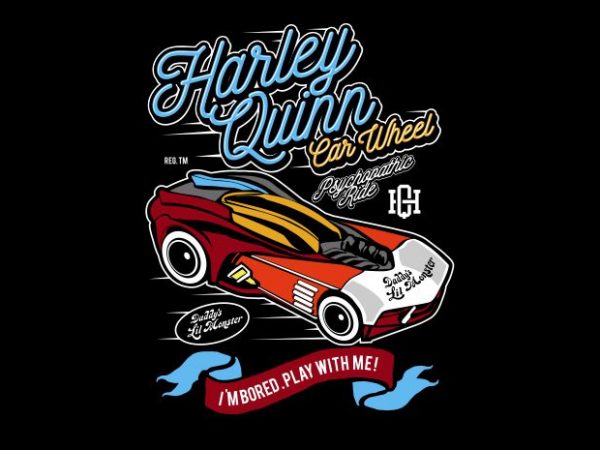 Harley quinn car wheel vector t-shirt design template