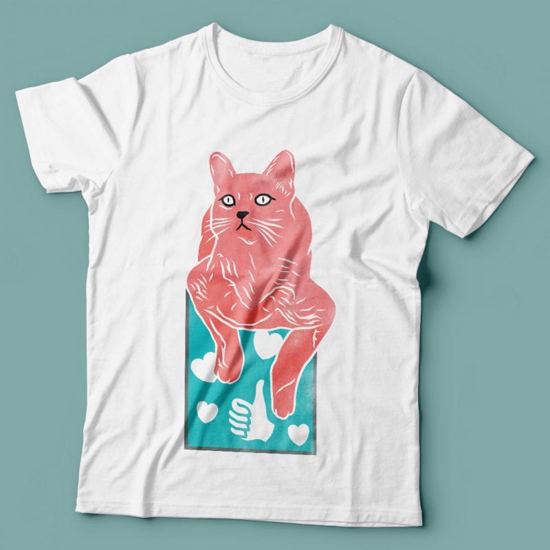 Cat with like and love. Vector T-Shirt Design t shirt designs for merch teespring and printful