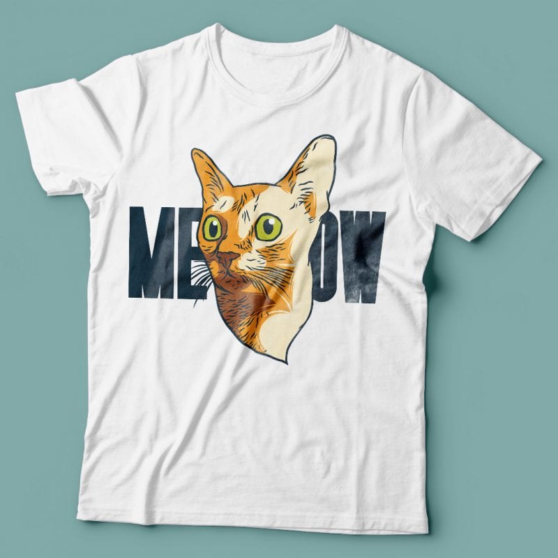 Сat head. Meow. Vector T-Shirt Design tshirt-factory.com