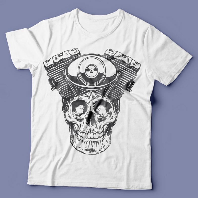 Engine skull. Vector T-Shirt Design - Buy t-shirt designs