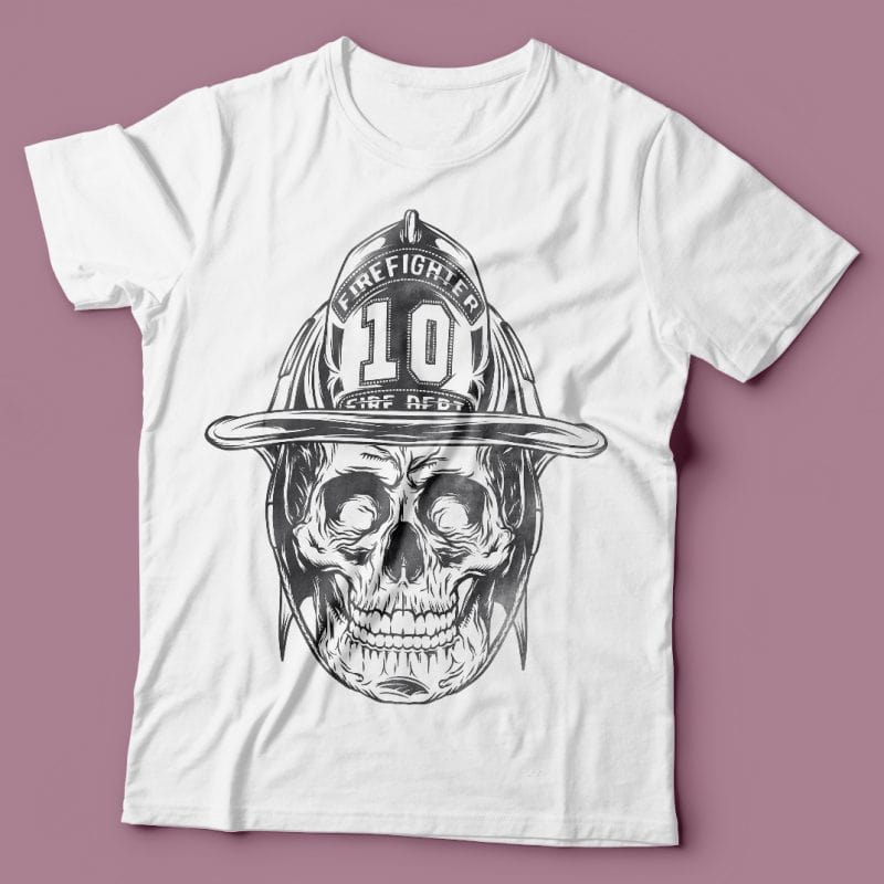 Firefighter skull. Vector T-Shirt Design tshirt design for merch by amazon