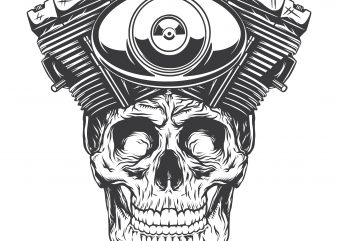 Engine skull. Vector T-Shirt Design