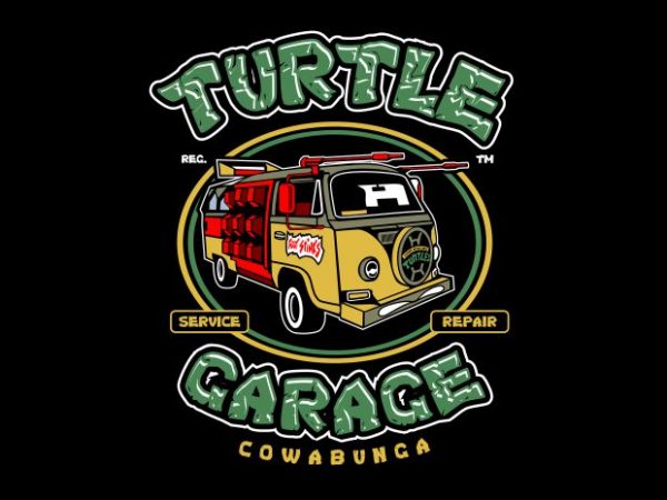 Turtle garage t shirt design for purchase