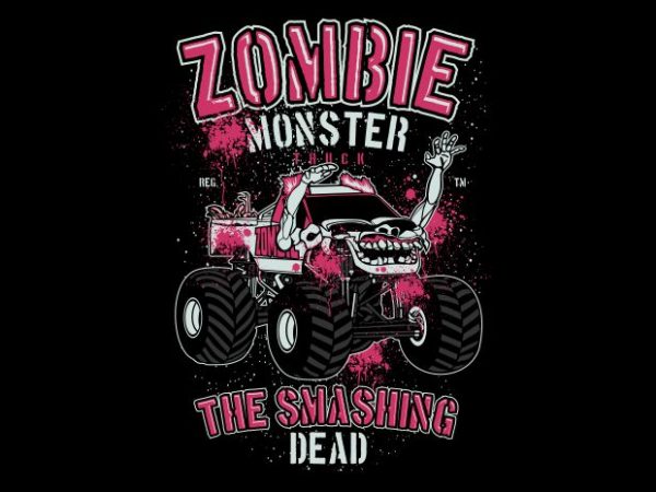 Zombie monster truck tshirt design for sale