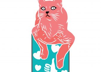 Cat with like and love. Vector T-Shirt Design