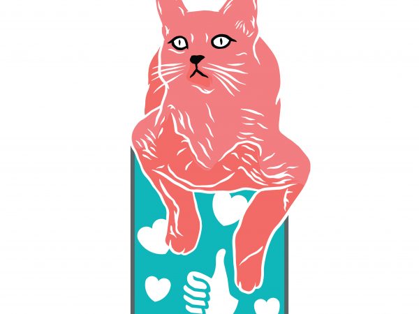Cat with like and love. vector t-shirt design