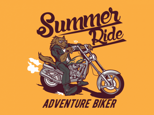 Summer ride wolf tshirt design for sale