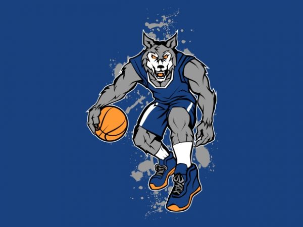 Wolf basketball print ready vector t shirt design