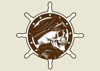 skulls captain and ship’s wheel vector t shirt design artwork