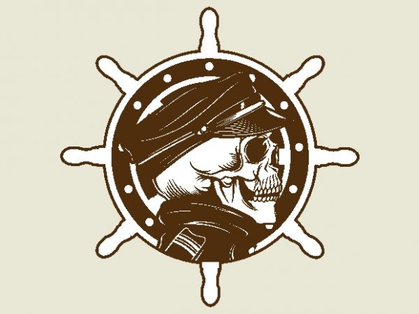 Skulls captain and ship’s wheel vector t shirt design artwork
