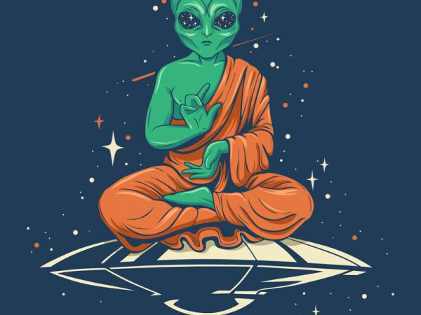 Alien buddha t shirt design for sale