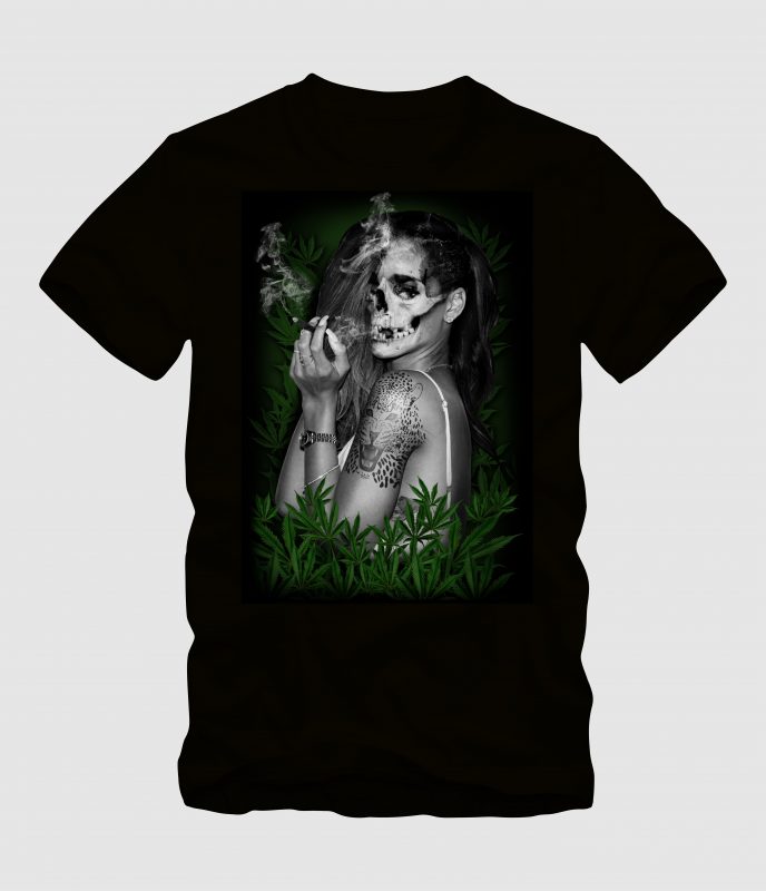 Ladies Skull with Marijuana t shirt designs for printful