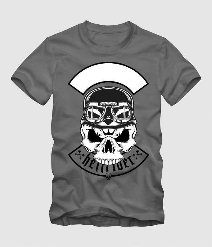 skull wearing retro helme t-shirt designs for merch by amazon