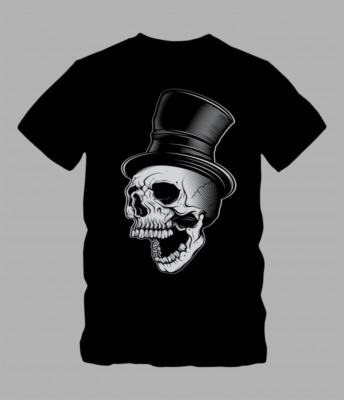 skull wearing hat t shirt design graphic