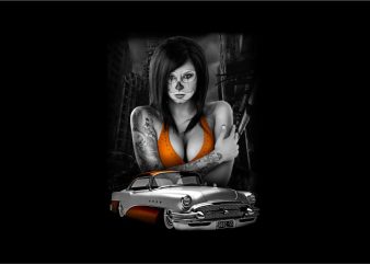 Sexy Girl with Classic Car graphic t-shirt design