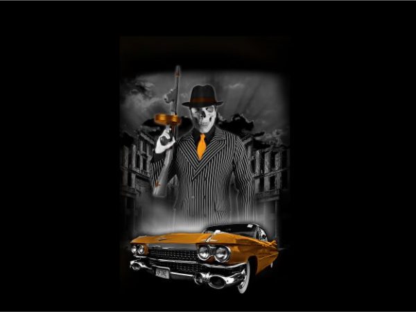 Skull Gangster Mafia with Car t-shirt design for commercial use Skull Gangster Mafia with Car t-shirt design for commercial use