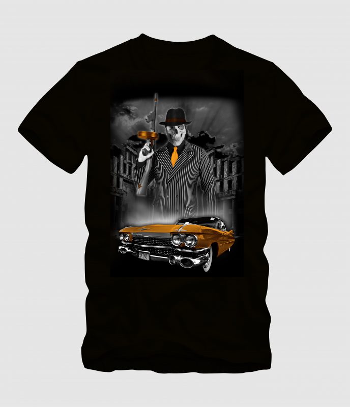 Skull Gangster Mafia with Car buy tshirt design