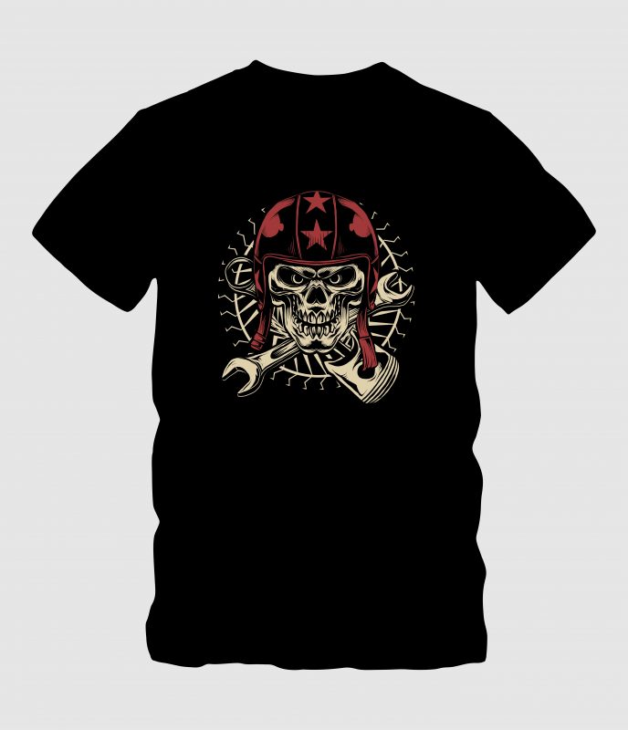 Skull with Red Helmet t-shirt designs for merch by amazon