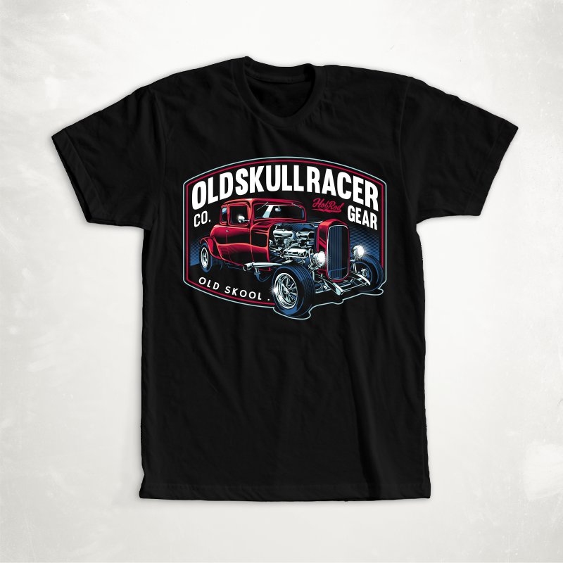 Old skull racer t shirt designs for merch teespring and printful