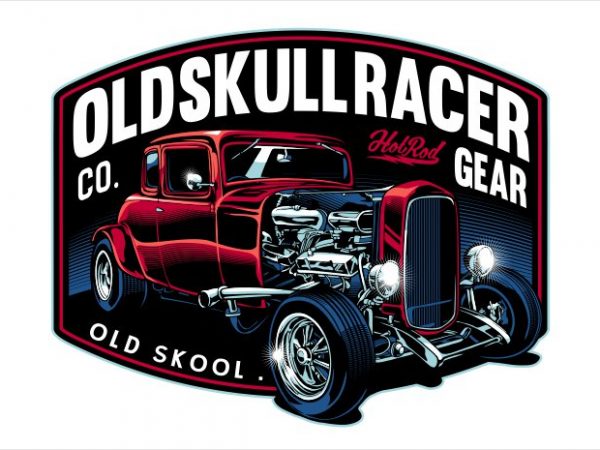 Old skull racer tshirt design vector