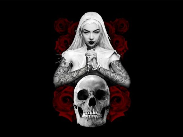 The nun praying with skull buy t shirt design artwork