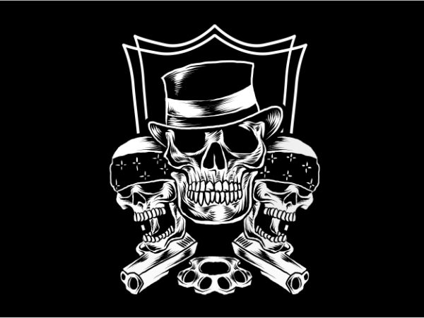 Three skull gangster t shirt design to buy