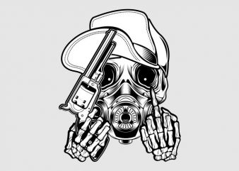 skull wearing a hat holding a gun commercial use t-shirt design