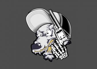 wolf wearing cap and holding gun t shirt design for sale