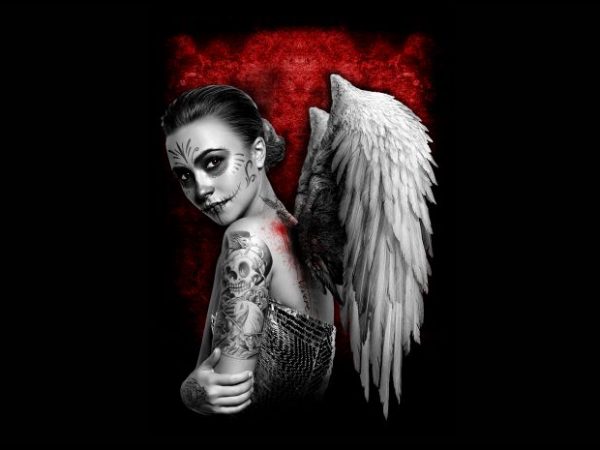 Angel women with wing t-shirt design for sale