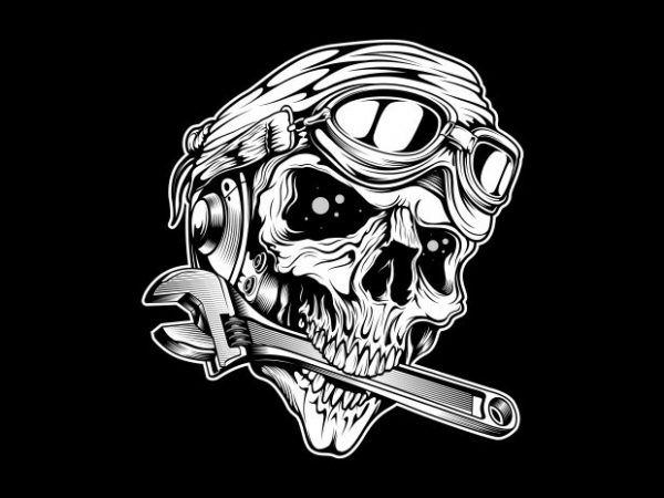 Skull bites the wrench t shirt design for sale
