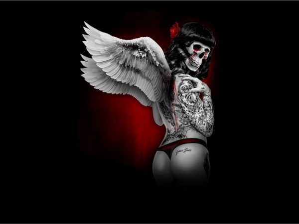 Skull angel with wings shirt design png