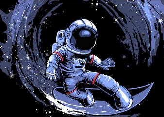 Surfing in space print ready vector t shirt design