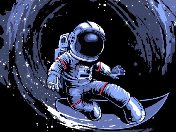 Surfing in space print ready vector t shirt design