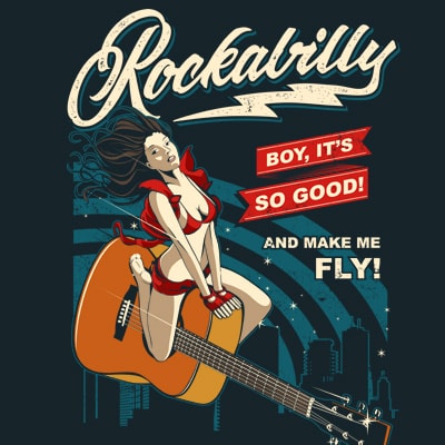 Rockabilly Damen T-Shirt Guitar Girl Rock Biker Music Pinup Vintage