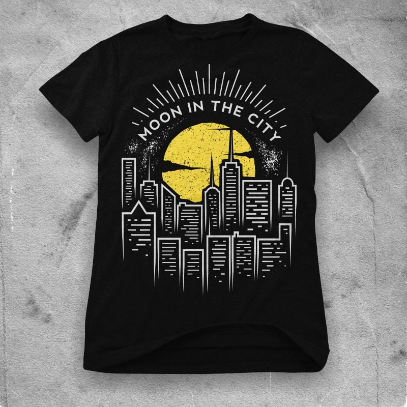 moon in the city t shirt designs for print on demand