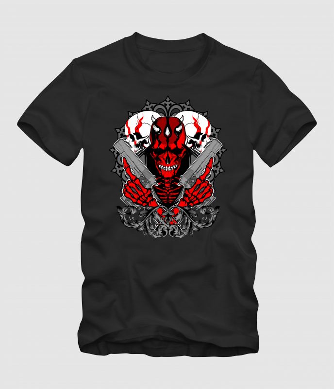 Skull Hand Gun t shirt designs for teespring