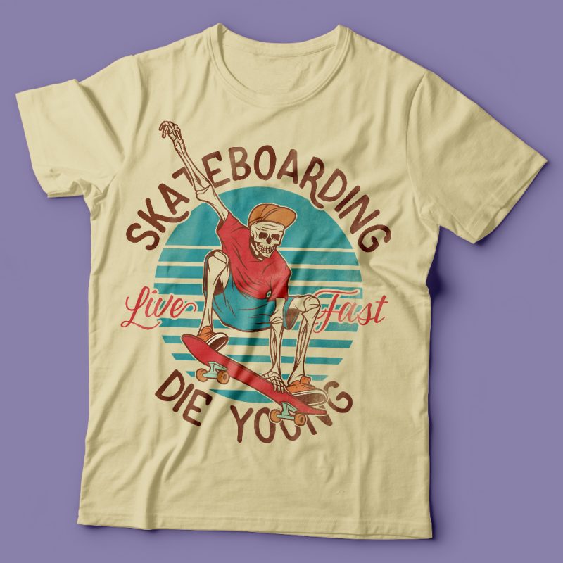 Skateboarding. Live fast die young. Vector t-shirt design t shirt designs for printful