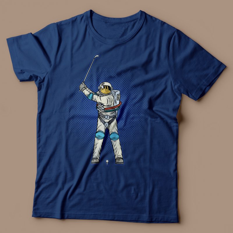 Astronaut playing golf. Vector T-Shirt Design t shirt designs for merch teespring and printful