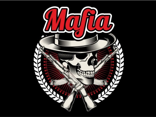 The mafia skull with riffle vector t-shirt design template